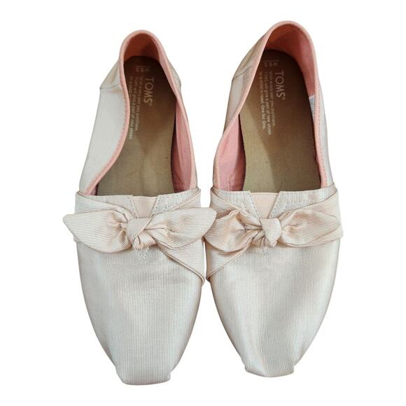 Toms womens sz 9.5 blush pink slide on bow flats comfort shoes ballet - Picture 1 of 10